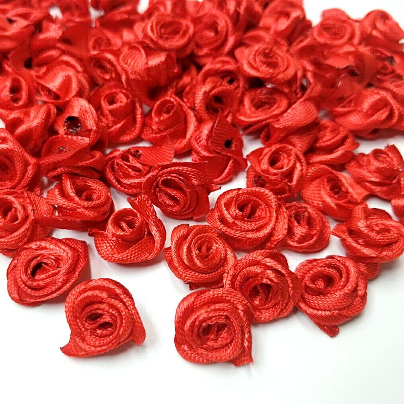 HL 60 pièces 15mm ruban Rose fleurs bricolage Appliques décorations de mariage artisanat fournitures beaucoup de couleurs: red
