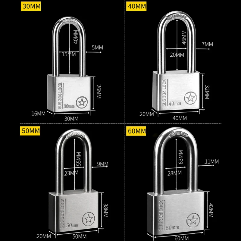 304 Stainless Steel Padlock 30mm Cabinet Outdoor Lock Head Furniture Lock Waterproof Rust-Proof Door small lock