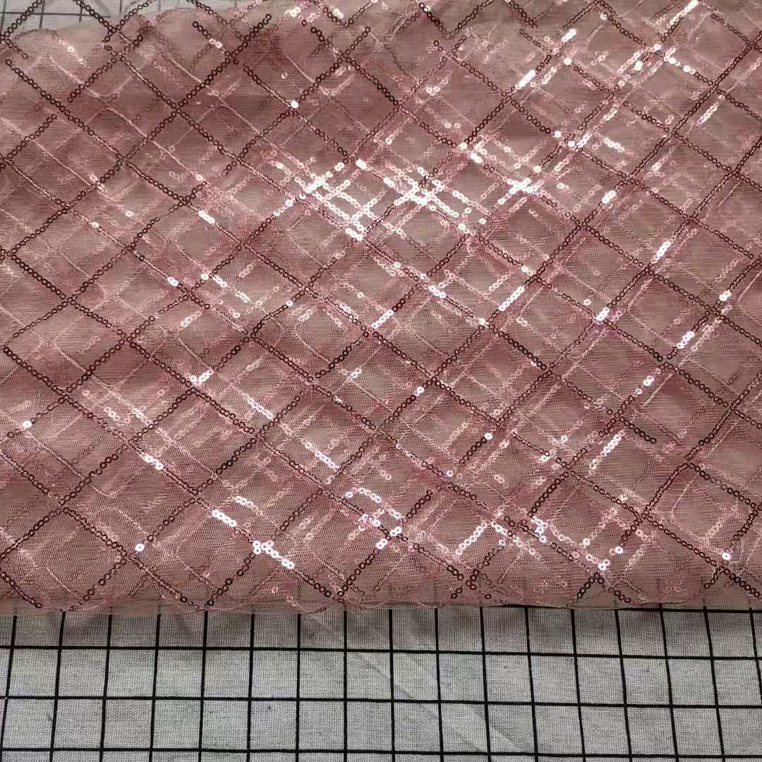 Tkanina zdobiona cekinami w kracie rękojeść koronkowa cekinowa haftowanie rękodzieło moda suknia ślubna DIY damska tkanina siateczkowa tkanina: L / Różowy