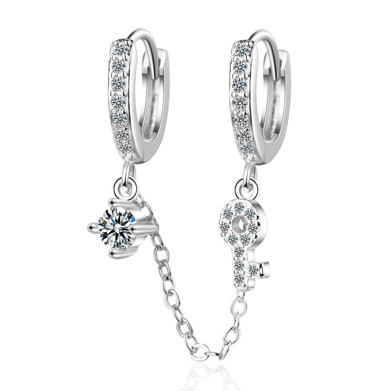 Women&#39;s Ear Jewelry Bohemia Double Piercing Earring Hoops Chain Crystal Thin Hoop Fine Ear Jewelry: Type 3 White