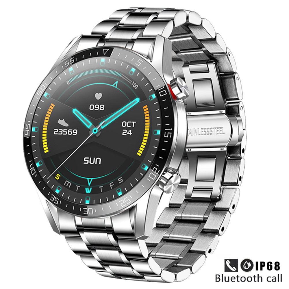 neue Clever Uhr Männer Voller berühren Bildschirm Sport Fitness Uhr IP67 Wasserdichte Bluetooth Anruf Für Android ios smartwatch Männer + Kasten: Silber- Stahl