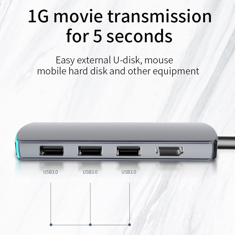 6 in 1 Multi-Funzione HD attracco stazione Tipo-C a HDMI Usb3.1centro con PD di Ricarica Lampada di Respirazione