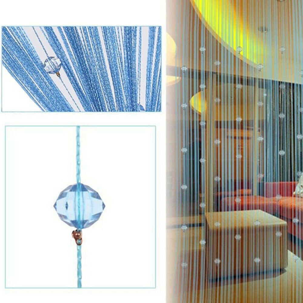 Zwarte snaarkettinggordijnen, glanzende kwastlijngordijnen, raam- en deurverdelers, gordijnen voor de woonkamer, lambrequins, huisdecoratie: Blauw