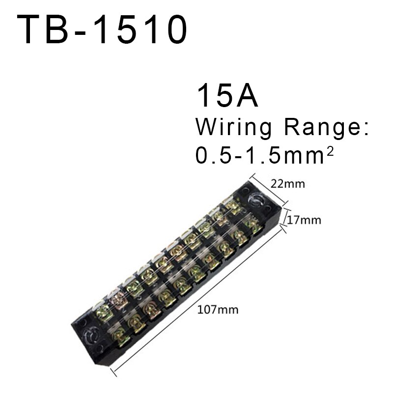 1Pcs TB-15 Series Dual Row Barrier Screw Terminal Block Strip Wire Connector 600V 15A 3/4/6/8/10/12 Positions Optional: TB1510