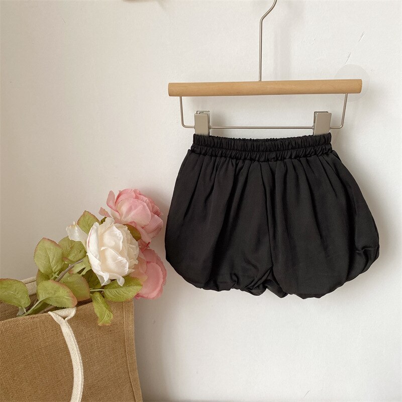 2022 Spring Summer New Korean Girls Cute Bud Pumpkin Pants Children&#39;s Lantern Solid Color Shorts: Black / 120cm