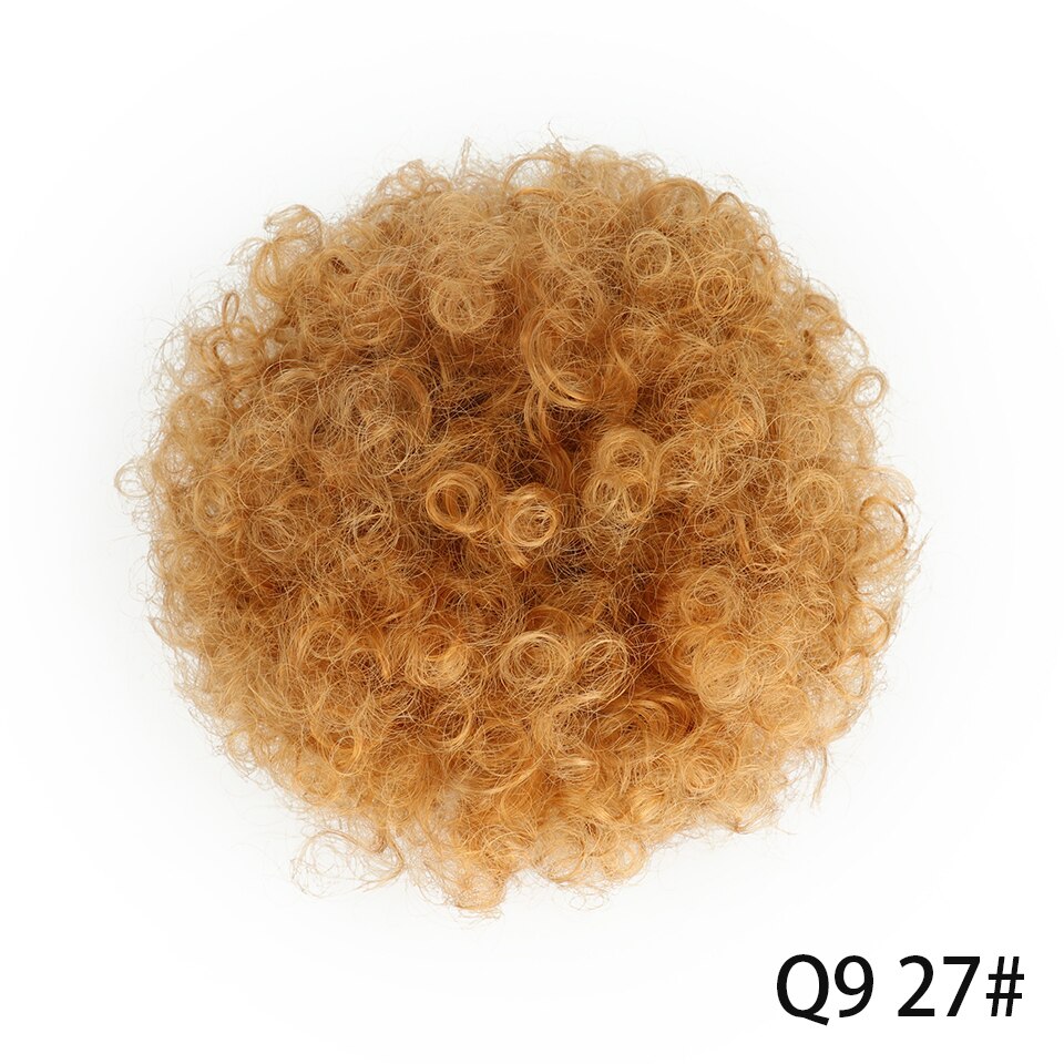 Chorliss – Chignon synthétique, postiche queue de cheval frisée courte marron bouffante à cordon de serrage, Chignon bouclé court: Q9 8inch 27