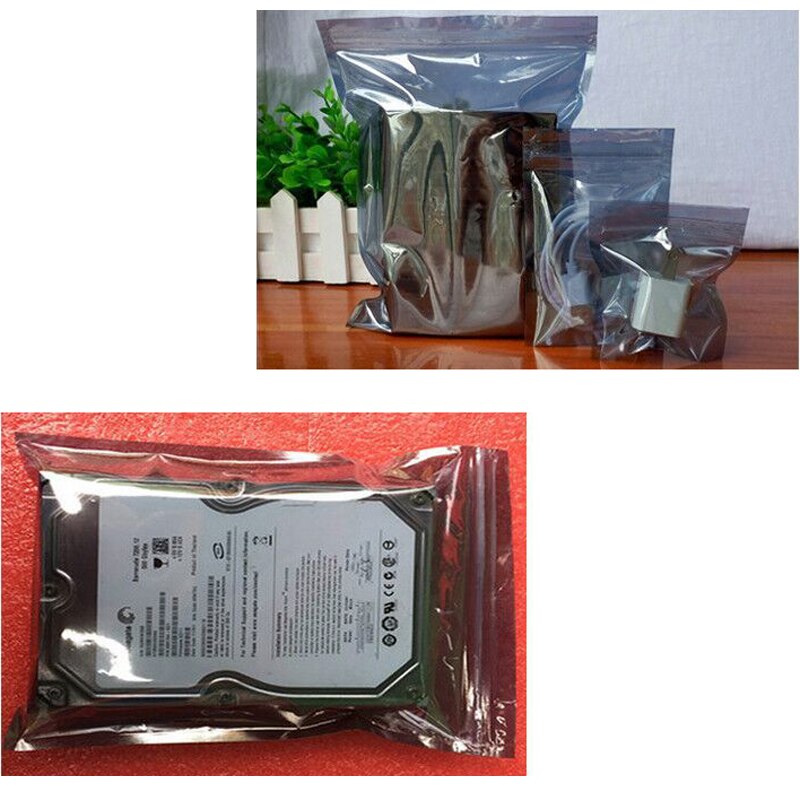 Bolsa de almacenamiento de aluminio antiestático, bolsas con cierre hermético, bolsa estática resellable para accesorios electrónicos, paquete de bolsas, 50 unids/lote