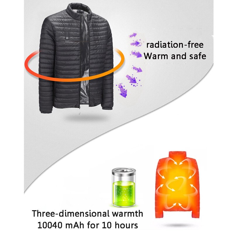 Infrared USB Heated Down Jacket Men Thermal Outdoor Electric Battery Abdominal Back Heating Long Sleeves Winter Clothes