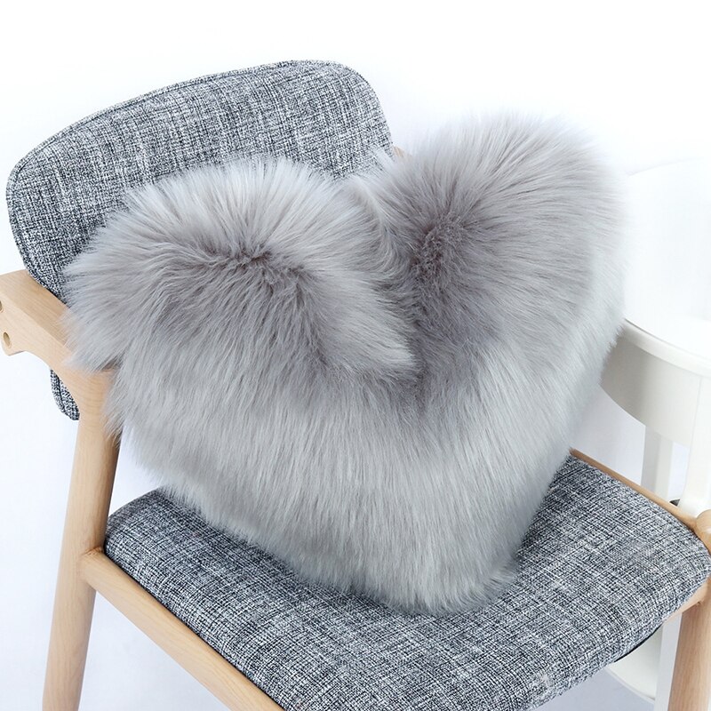 Simanfei Pelz Kissen Einsatz Weiche Plüsch Samt Liebe Herz Kissen Dekorative Weiß Nackenrolle Büro Stuhl Bett Kissen Zurück Kissen: grau / 40x50cm Kissenbezug