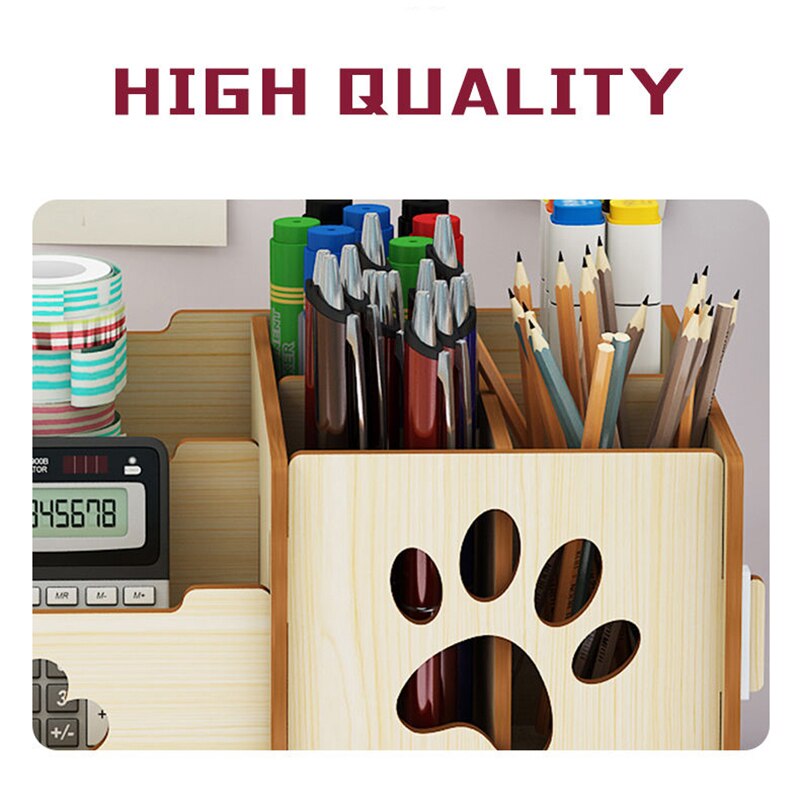 Pencil Organizer Multi-Function Wooden Desktop Pen Holder Office School Stationery Storage Stand Case Desk Pen
