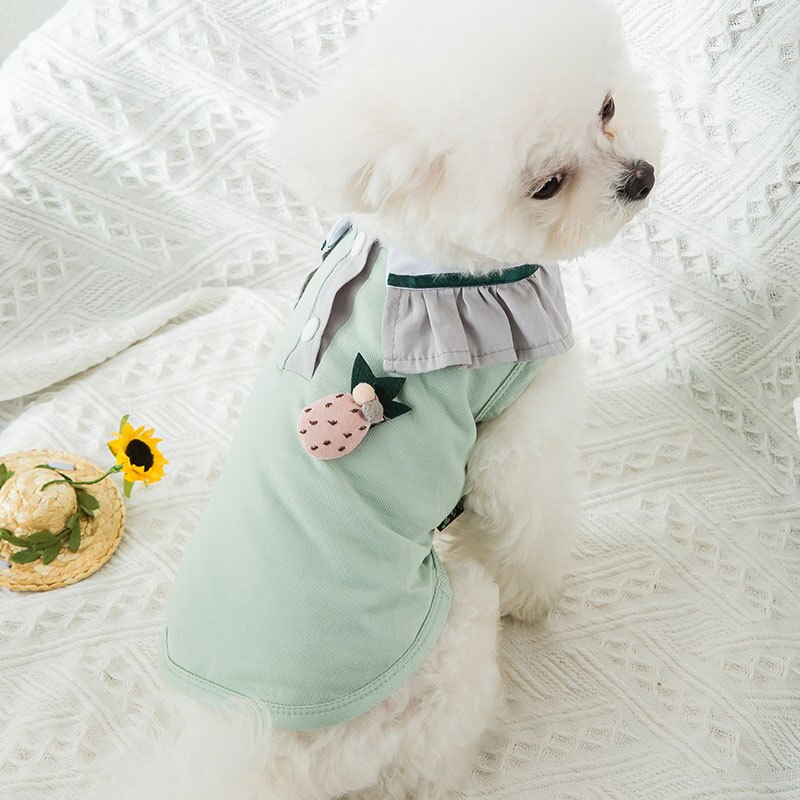 T-shirt pet Clothing dogs Cartoon vest dog Clothes small Costume Breathable French Bulldog cute summer green boy collar perro