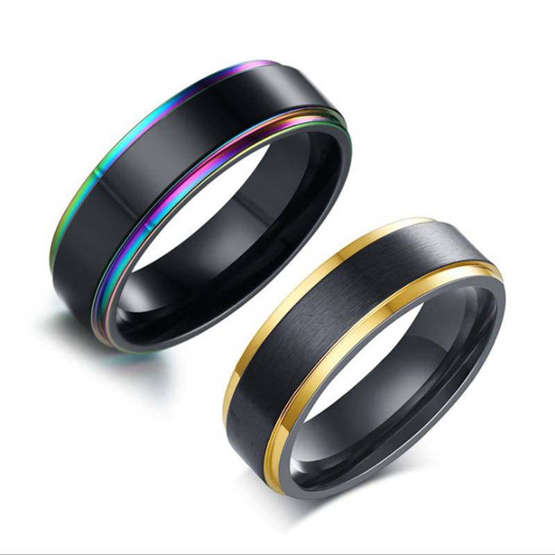Mens Womens Rainbow Kleurrijke Lgbt Ring Rvs Wedding Band Lebian & Gay Ringen