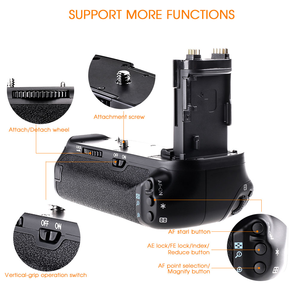 Travor Vertical Battery Grip for Canon 70D 80D DSLR Camera as BG-E14 work with LP-E6 battery