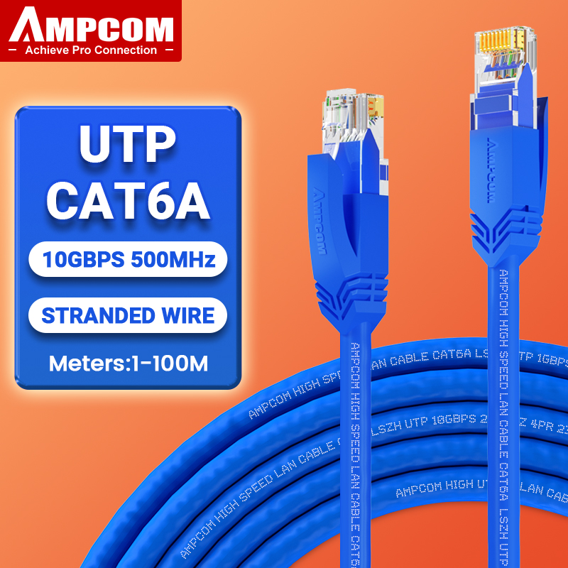 AMPCOM cat6a Ethernet Cable, Internet Network LAN Patch Cords, High Speed Computer Wire Rj45 Connectors for Router Modem: Blue / 50m