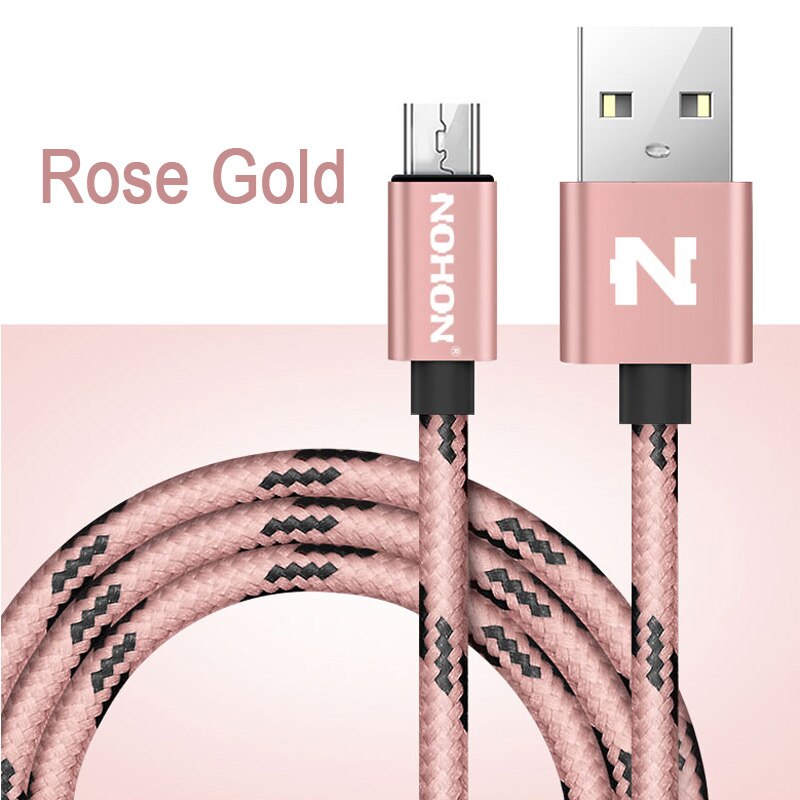 NOHON Micro USB Cable For Samsung Xiaomi Lenovo LG Sony HTC Mobile Phone Nylon USB Charger Cable Fast Charging Microusb Cables: Rose Gold