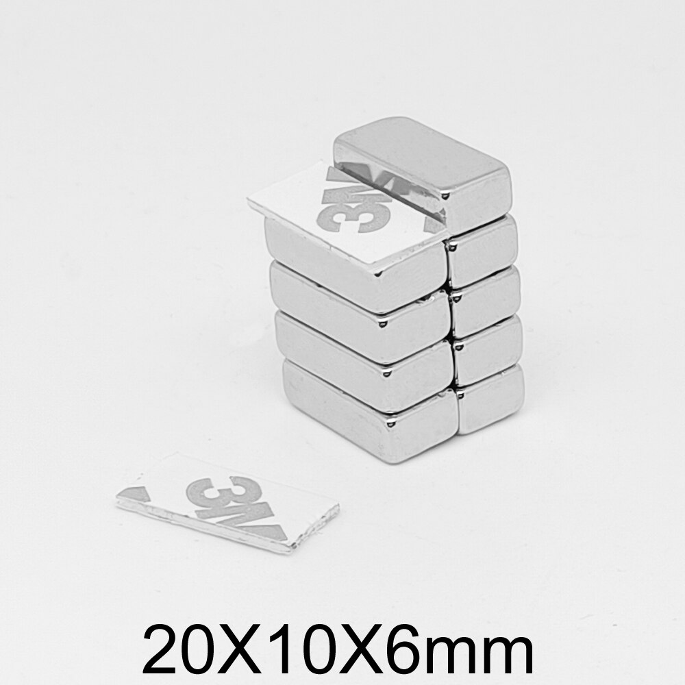 Aimant puissant en néodyme à base de terres rares avec auto-adhésif 3M, 20x10x6mm, 2/5/10/15/20/30 pièces * 6