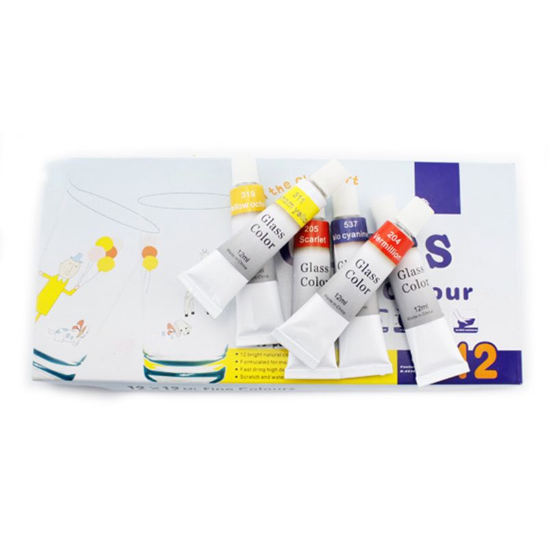 Conjunto de pintura acrílica de vidro profissional, 12 cores, 12ml, tubos de pintura de parede pintados à mão, pintura artista, pigmentos, desenho, tubos