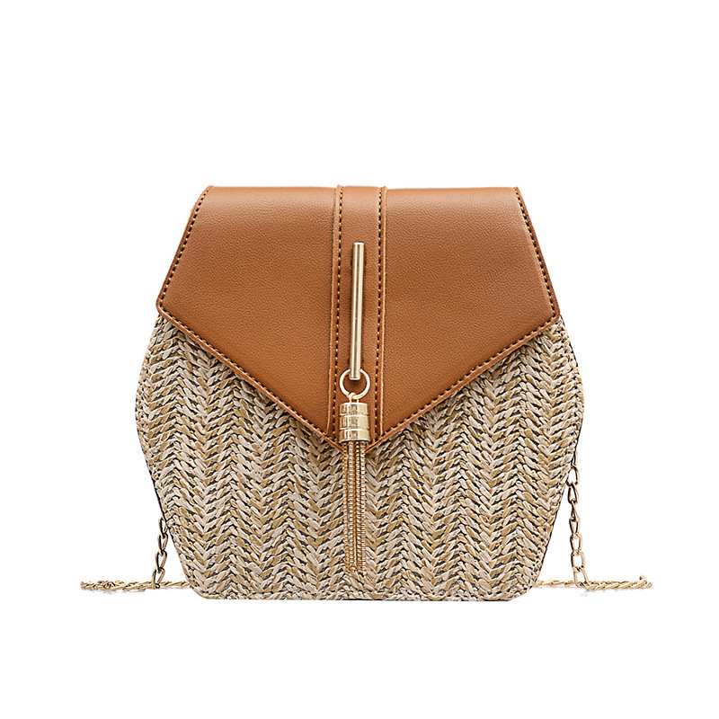 petit sac nouvelle plage paille sac chaîne sac de messager gland femmes en cuir bandoulière sac à bandoulière sac à main sacs à main: brown