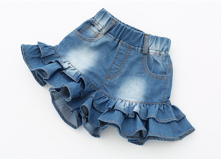 Sommer børn piger shorts jeans børn plisseret blonder denim shorts til piger 3-8 år!: Himmelblå / 4t