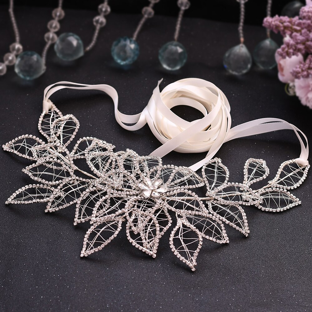 TRiXY SH256-S Silver Diamond Wedding Dress Belt Waist Belt with Rhinestones Luxury Sparkly Belts for Women Dress Satin Sash Belt: off-white ribbon