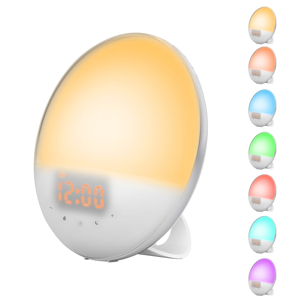 Colorful Night Light Simulation Sunrise Wake Up Alarm Sleep Music Light Night Light Music Clock: US plug