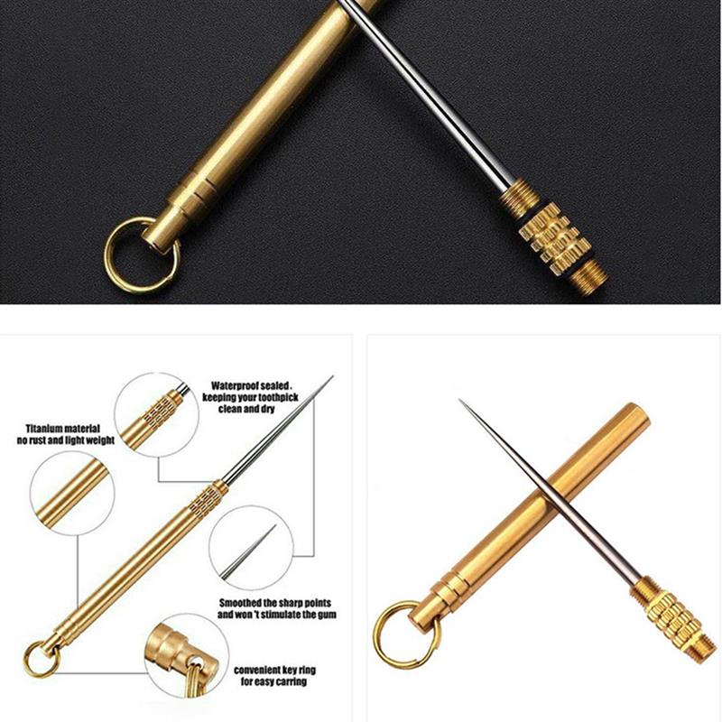 Titanium Toothpick Portable Brass Integrated Toothpicks Portable Fruit Pick Toothpicks Stronger Than Dental Floss