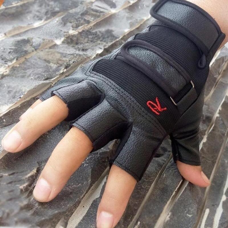 Men Outdoor Driving Motorcycle Biker Fingerless PU Gloves Half Finger Gloves Outdoor Sports Half Finger Gloves