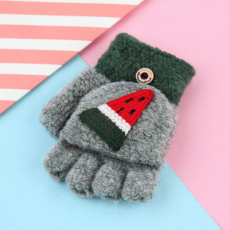 Los niños guantes sin dedos para niña lindo Niño de dibujos animados de invierno cálido bebé de lana guantes niños al aire libre manopla de mitad de dedo: gray