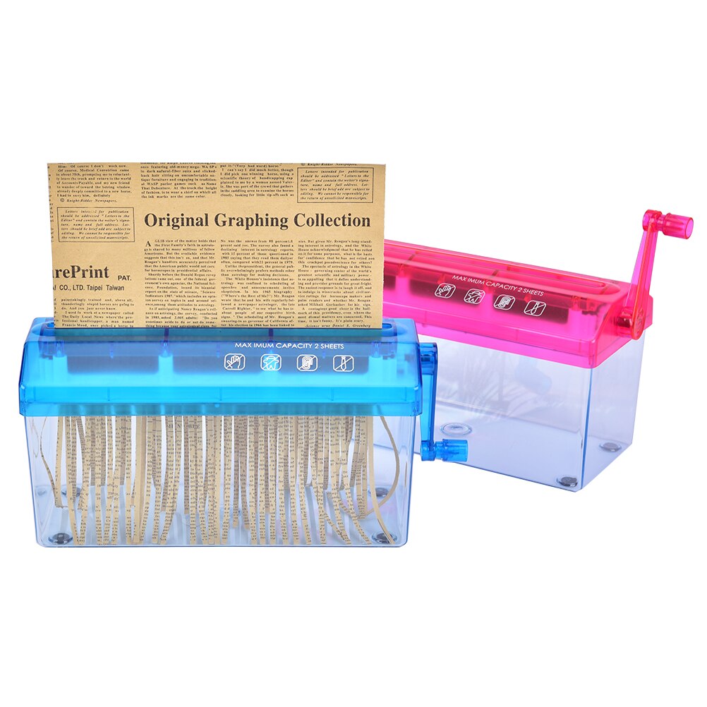 Cutting Transparent Home Office Shredder for A6, Folded A4 Paper Strip-Cut Paper, Mini Hand Crank Paper Shredder Paper