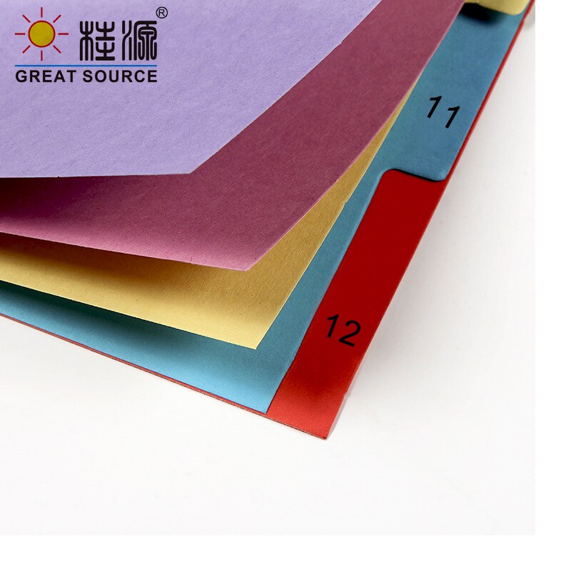 A4 planlægningsdeler 11 huller 12 skillevægge farverigt papir pap indeks kort til løse blade papir mappe skillevægge (12 sæt)