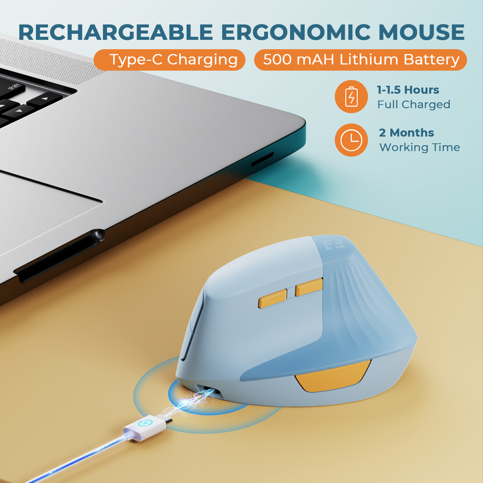 Seenda Pionowa mysz bezprzewodowa typu C z możliwością ładowania Ergonomiczna mysz USB i typu C do laptopa PC MacBook Windows Android