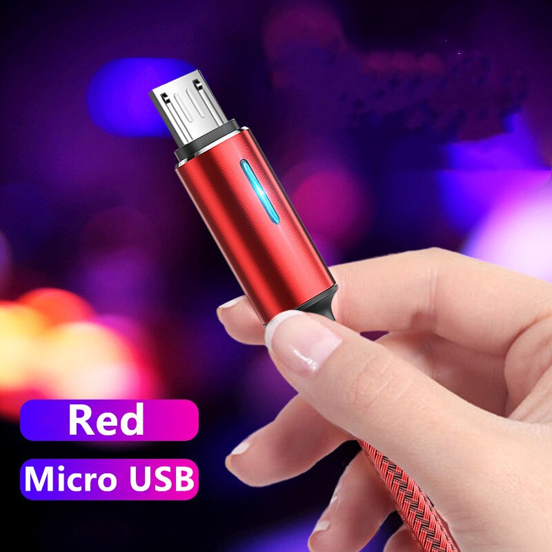 3A Micro USB Cable Breathing ligh Fast Charging For Samsung Galaxy S7 S6 Xiaomi 1.2m/ 2m For Android Micro USB V8 Charger Cables: Red / 2m