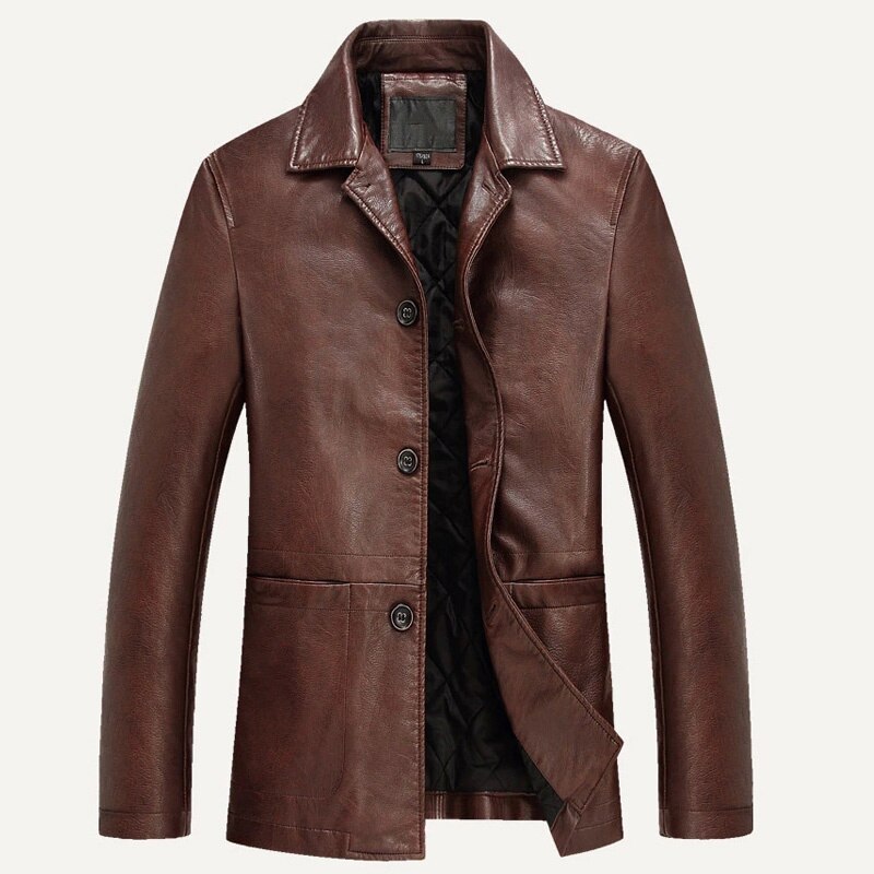 Zakelijke Lederen Jas Mannen Dikke Warme Liner Windbreaker Mens Pu Leren Jas Cadeau Vader Jaqueta Masculinas Plus Size M-4XL: Coffee / M