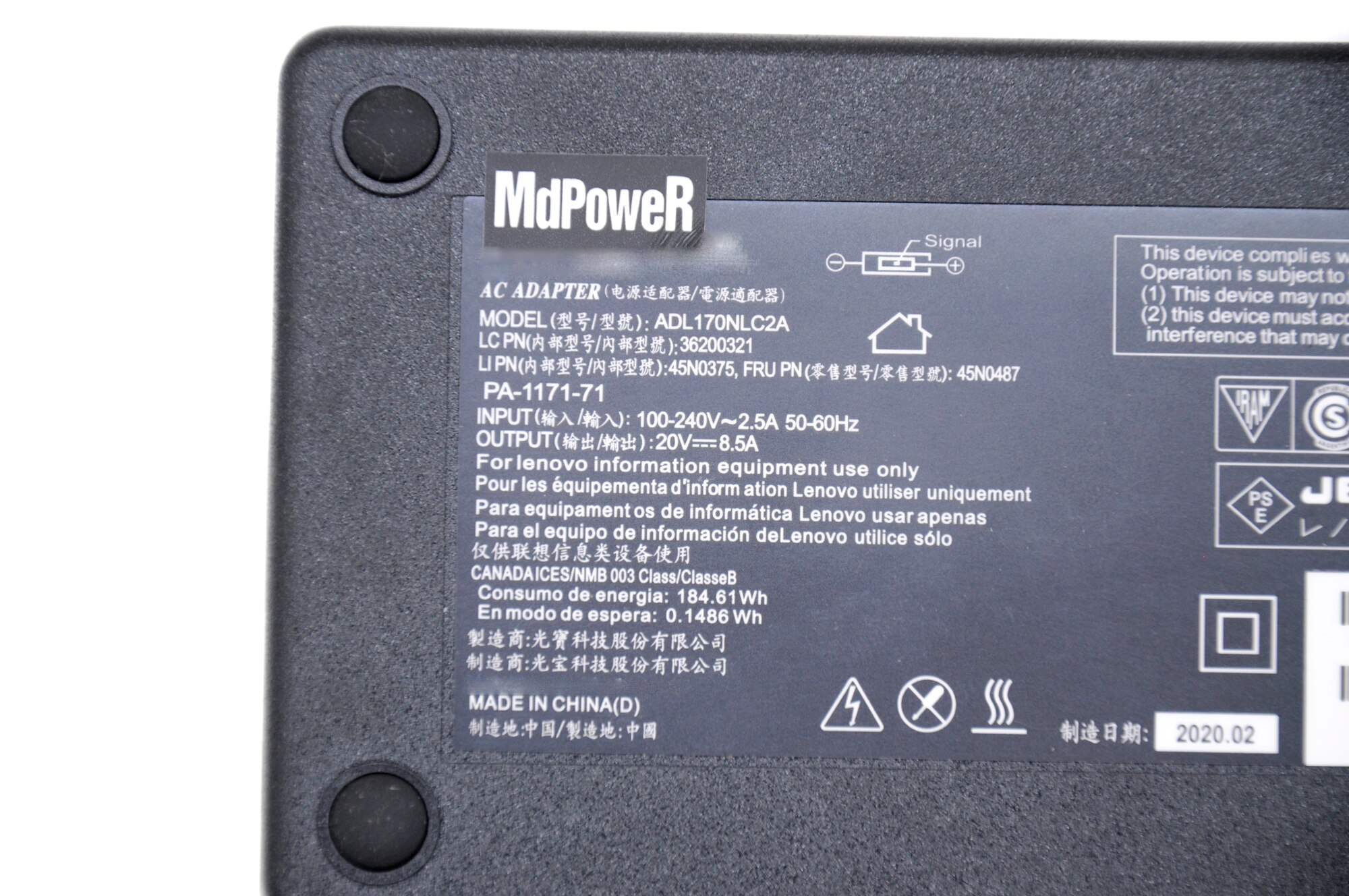 Original 20V 8.5A 170W AC Power Adapter for Lenovo Legion Y720-15 Y7000P P50 P51 P70 P71 W540 W541 Laptop Charger 45N0514