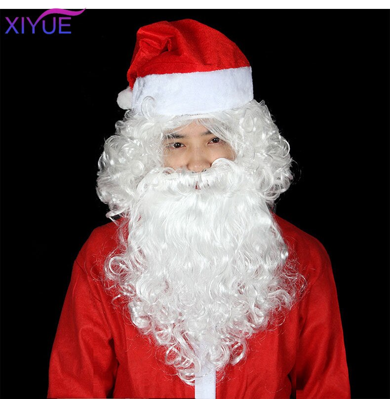 XIYUE Year White Santa Fancy Dress Costume Wizard Wig and Beard Set Christmas Halloween Supplies
