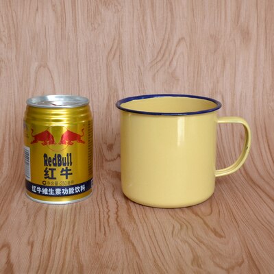 Coffee Tea Cup Nostalgic Vintage Enamel Drinkware Coffee Cups Tea Cup Printed Coating Belly Milk Breakfast Mug: b.yellow