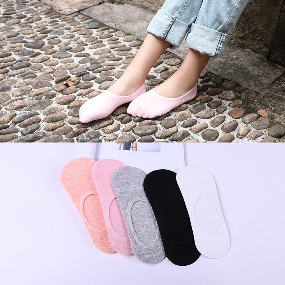 5 par/parti dame sommersokker damesokker japansk slikfarve silikone skridsikker ensfarvet usynlige kvindelige sokker