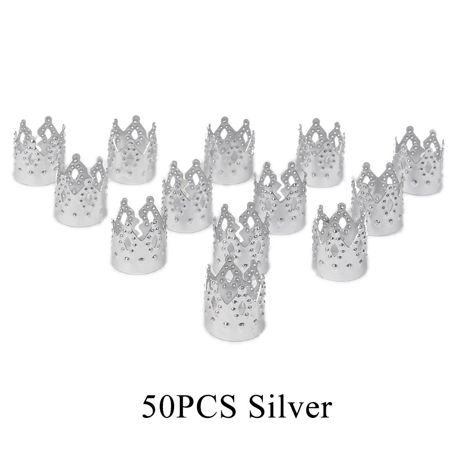 Alileader Krone Ringe Für Zöpfe Metall Perlen Für fürchtet mischen Farbe Perlen Einstellbare Haar Kasten Zöpfe Ring Krone Schmuck Metall perle: Silber- 50 Stck