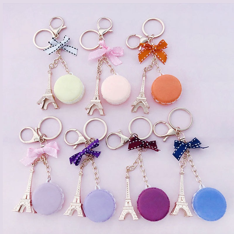 Paris Tower Macaron Cake Keychain Dessert Model Keychains Car Pendant Ornaments Women Bags Jewelry Keyring porte clef