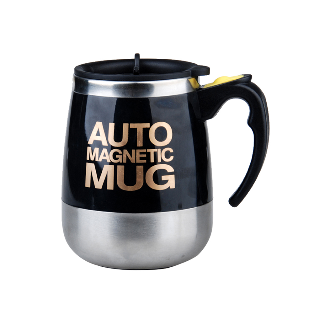 Automatic Self Stirring Magnetic Mug Stainless Steel Self Stirring Mug with Lid Auto Electric Coffee Milk Mixing Cup Thermal Cup: black