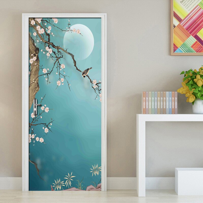 Wallpaper Chinese Style Hand Painted Flowers Birds Art Wall Painting Vinyl Self-Adhesive Door Sticker 3D Photo Waterproof Mural