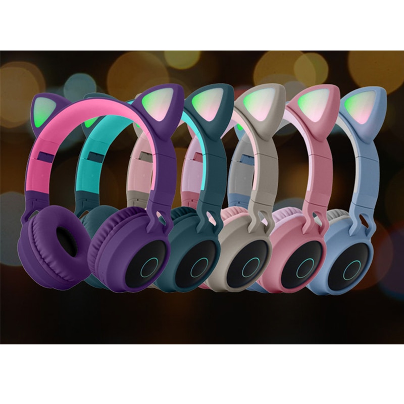 Auriculares Oreja de Gato con luz LED, auriculares inalámbricos Bluetooth 5,0, auriculares plegables portátiles para niños con micrófono, el mejor