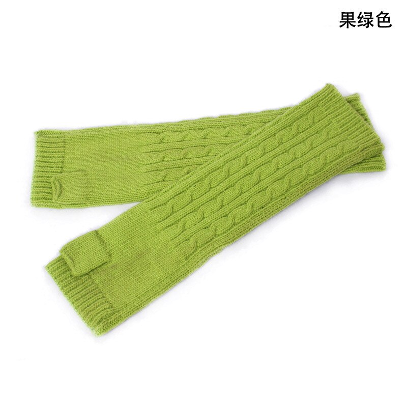 Ensfarget håndstrikkede damehansker håndledd langarm varmere vinter fingerfri strikkevott: Lysegrønn