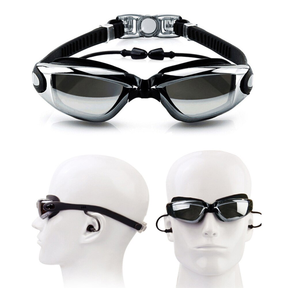 High Definition Swimming Goggles Anti Fog Diving Glasses Electroplated Goggles With Cap for Man Woman (Black)
