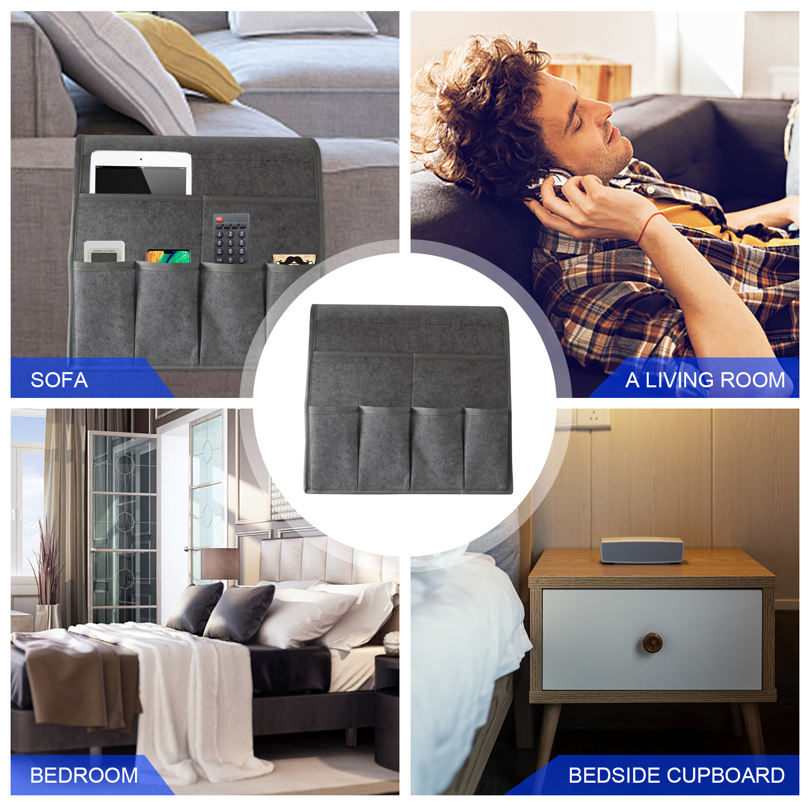 Sac de rangement suspendu pour fauteuil, caddie en feutre, organisateur d'accoudoir inclinable pour Magazine tablette téléphone portable télécommande