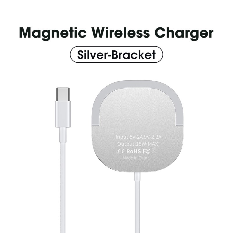 Wireless charger with USB-C Interface Charging Dock for xiaomi Mobile iPhone 12Pro Max 15W PD Fast Charging Pad magnetic charger: Sliver