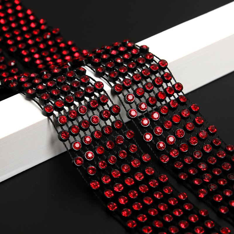 Zomer Zwarte Lange Scherpe Hoek Strass Sjaal Koreaanse Vrouwelijke Sociale Sailor Dance Stropdas Multifunctionele Boog Trendy Riem P7: Black Red