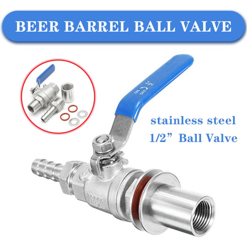 1/2 Inch Stainless Steel Weldless Ball Valve Kit Beer Barrel Valve For Beer Kettle Pot Durable Home Supplies