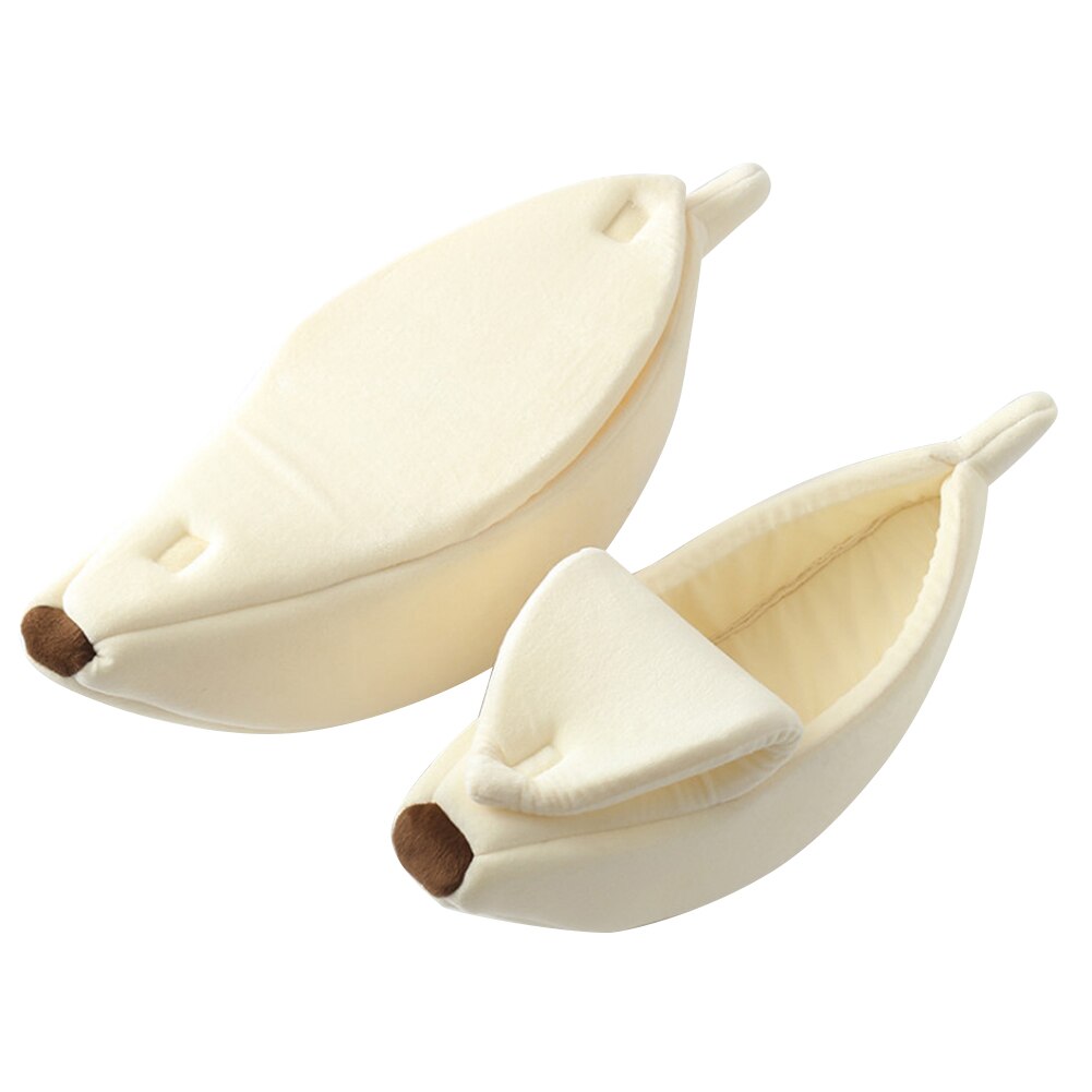 Banana Peel Cat House Cute Bed Mat Soft Plush Padding Cushion for Cats Kittens L5 #4: milky white / S