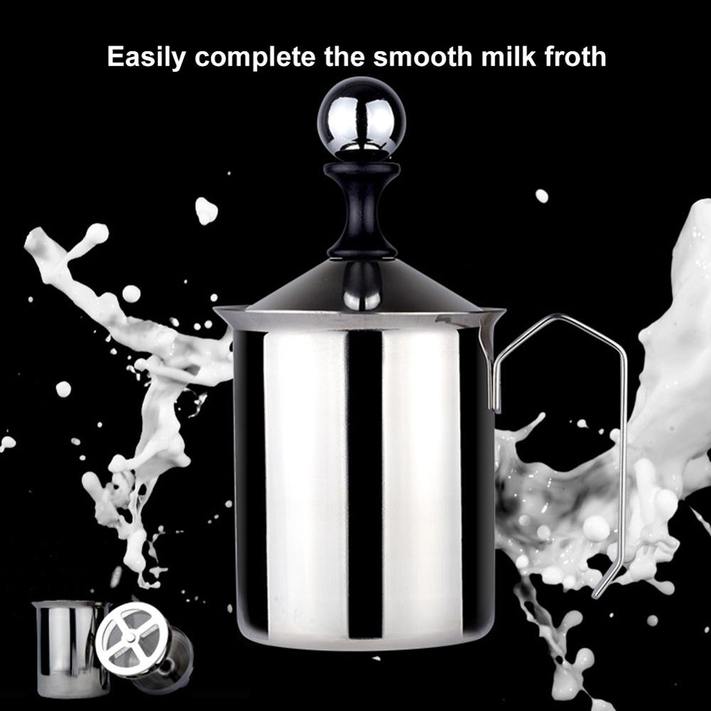 Espumador de leche Manual Original de 500ML, de acero inoxidable, doble malla, jarro de leche, Espumador de café de malla de espuma